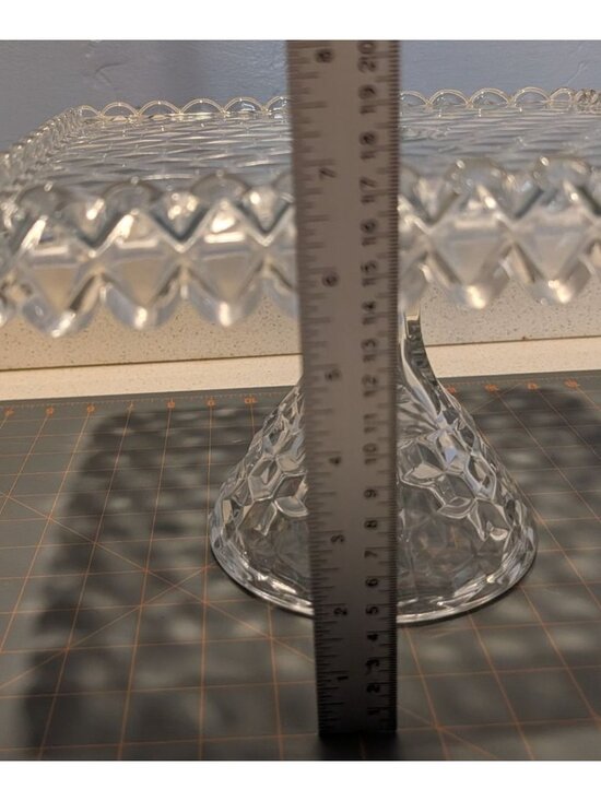 Vintage Fostoria American Clear Glass Square Cake Stand Cubist Pattern Rum Well - Picture 11 of 16